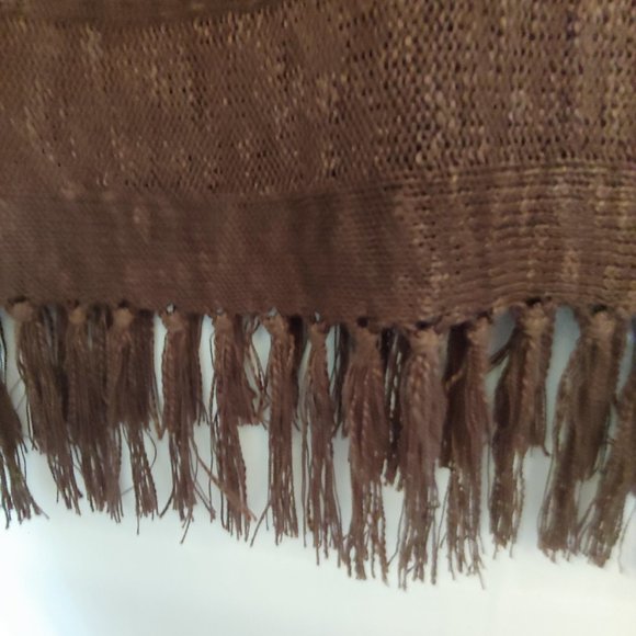 Ariat light weight chocolate brown knit short sleeve sweater with fringe sz s/m - Picture 6 of 12